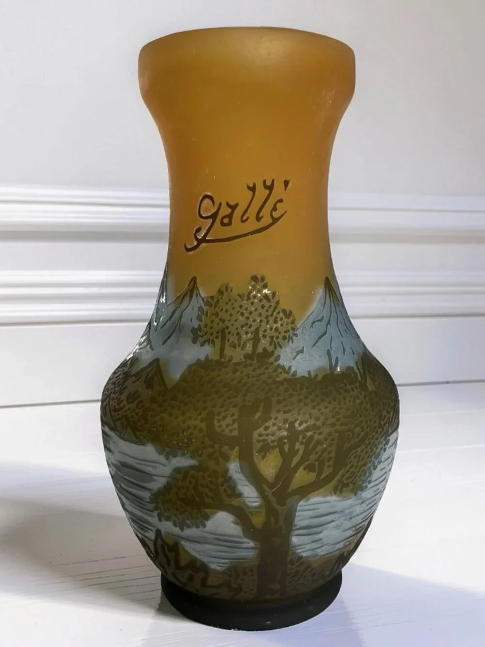 Galle' Style Cameo Art Glass Vase - Reproduction Vase w/ Mountain Scene